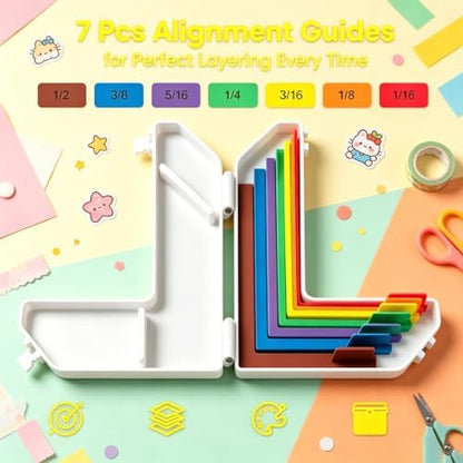 7pcs Paper Crafting Alignment Guides with Case for Card Making | Card Making Scrapbooking, Color-Coded Alignment Tools with Size Tabs 1/16 to 1/2 Inch Increments - Image 4