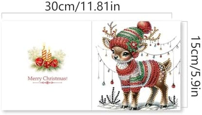 6 pcs Diamond Art Painted Greeting Cards, Moose Snowman 5D DIY Special Shape Diamond Card Creative Gifts, Christmas Thanksgiving Greeting Card Congratulation - Image 6