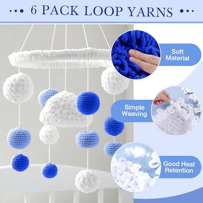 Threlaco 6 Skeins Loops Yarn Bulk Finger Loop Yarn,White, Blue, Dark Blue - Image 3