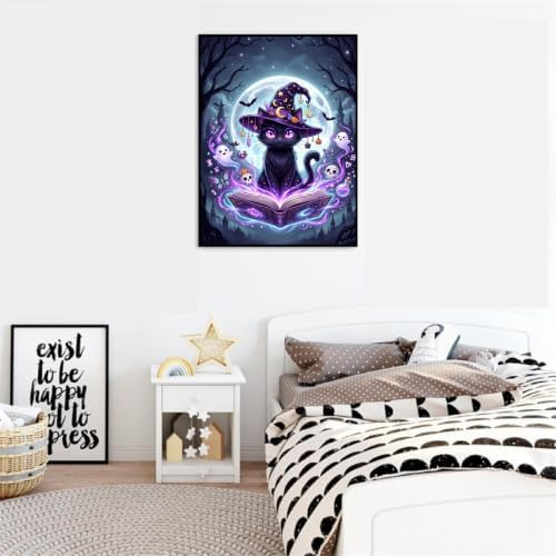 Clendo Magic Cat Paint by Numbers Kit for Adults - Halloween Adult Paint by Number Kits on Canvas Without Frame for Beginner, Oil Painting by Numbers Kit for Gift Home Wall Decor 16x20 Inch - Image 5