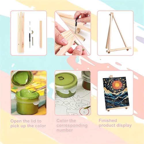 4 Pack Scenery Paint by Numbers for Adults with Frame Canvas - Wooden Easel - Image 6