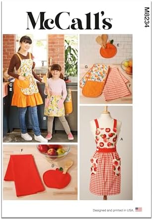 McCall's Potholders, Tea Towel, and Children's and Misses' Aprons Sewing Pattern Packet, Design Code B6905, Sizes 3-8 / XS-XL, Multicolor by McCalls
