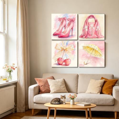 Canrichshop 4 Pack Paint by Number Beginner with Frame,Pink Adult Paint by Number Kits on Canvas, DIY Number Painting for Adults for Decor 8X 8 inch - Image 3