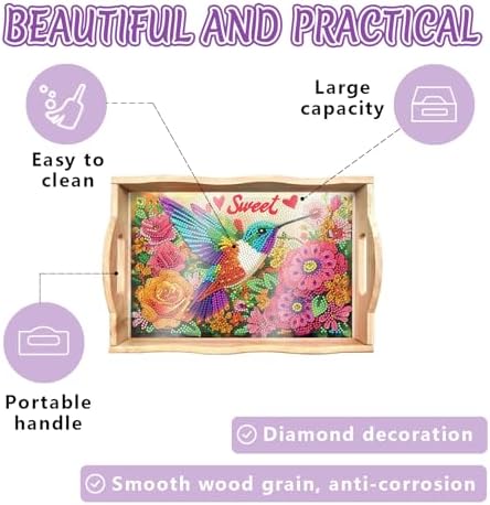 DOTSOPS DIY Diamond Painting Serving Tray with Handle for Adults 5D Diamond Art Kits for Beginners Full Drill Diamond Dots Gem Arts and Crafts Special Shape Living Room 12 x 16 Inches Bird - Image 4