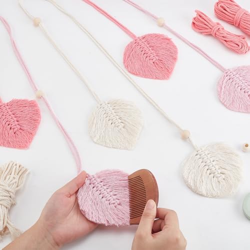 INFUNLY DIY Macrame Leaves Wall Hanging for Valentine's Day Boho Wall Hanging Heart Hand-Woven Feather Macrame Wall Decor Leaf Hanging Photo Display Leaf Tapestry for Nursery Bedroom Living Room - Image 5