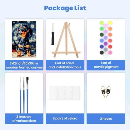 MXJSUA Starry Sky Dachshund Dog Paint by Numbers Kit with Frame for Adults, Animal Easy Beginners Paint by Number on Canvas with Easel, Acrylic Number Painting Craft Gifts for Home Decor, 8x12 inch - Image 7