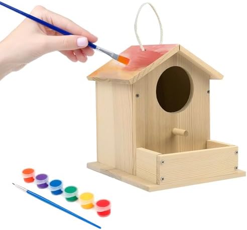 Bird House Kits for Adult, Wooden DIY Birdhouse Kit, Outdoor Woodworking Crafts Freestyle Painting, Arts and Crafts Projects with Paints & Brushes, Hanging Birdhouse for Garden Yard Decor Gifts (1Pcs) by ThickAndThin