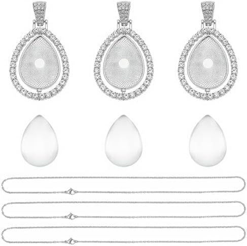 24Pcs 6 Sets Pendant Tray Set Teardrop Bezel Pendant Trays with Glass Cabochons and Chain Rhinestone Rotatable Double Sided Bezel Charms for Jewelry Making Supplies Necklace Gift Adults - Image 7