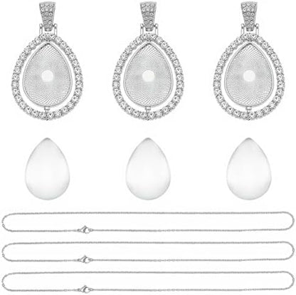 24Pcs 6 Sets Pendant Tray Set Teardrop Bezel Pendant Trays with Glass Cabochons and Chain Rhinestone Rotatable Double Sided Bezel Charms for Jewelry Making Supplies Necklace Gift Adults - Image 7