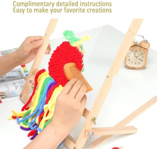 Weaving Loom for Beginners Adults/Kids and 1 Set of Weaving Works Complete Yarn Kit with Detailed Friendly Instructions, Parents and Children in The Holiday Experience Weaving Brings Fun_Apple - Image 6