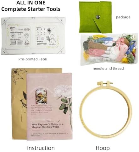 Basic Embroidery Starter Kit - 12 Essential Stitches, Beginner Fabric Practice Manual, Adult Starter Set, Includes Thread, Needle, Loop and Tools, Adult DIY Handmade Gifts, Simple Starter Sewing Kit - Image 3