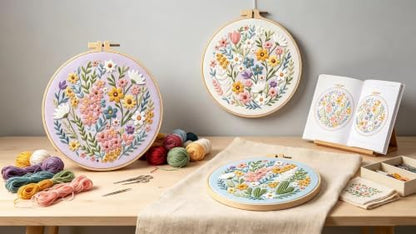 Konrisa Blossoms Embroidery Kit for Adults Beginners, Floral Stamped Embroidery Starter Kit DIY Sewing Practice, Needlepoint Cross Stitch Set of 3 - Image 5