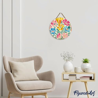 Figured'Art Paint by Numbers Kit for Adults on Wood Slice, 11.8in Diameter - Colorful Floral Pattern - Craft Art Painting DIY Canvas - Image 4