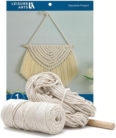 LEISURE ARTS Macrame Half Circle Wall Hanging Kit, Beginner Macrame Kit with Wooden Dowel Cord and Instructions, Diagonal Half Stitch Lark Head Knots, Natural Finish Fringe Tassel by LeisureArtsInc