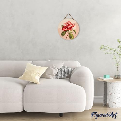 Figured'Art Paint by Numbers Kit for Adults on Wood Slice, 11.8in Diameter - Red Rose - Craft Art Painting DIY Canvas - Image 4