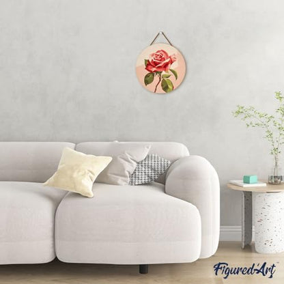 Figured'Art Paint by Numbers Kit for Adults on Wood Slice, 11.8in Diameter - Red Rose - Craft Art Painting DIY Canvas - Image 4