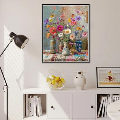 Ausanrl Flowers Framed Paint by Numbers Wooden Easel-Adult Paint by Number Kits on Canvas Framed,Paint by Number Adult,Paint by Numbers with Frame,Gifts and Home Wall Decor 12x16inch - Image 3