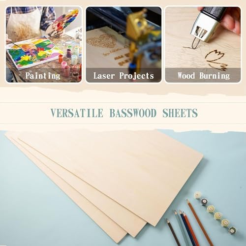 6 Pack 12 x 20 x 1/4 Inch-6mm Thick Basswood Sheets for Crafts Unfinished Plywood Sheets Boards Square Crafts Wood Sheets for DIY Laser Projects, Wood Burning, Engraving, Staining, Architectural Mode - Image 5