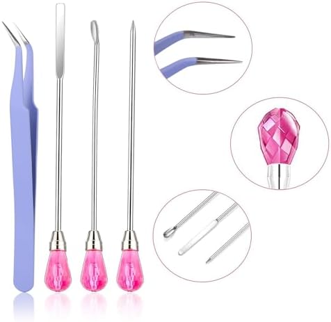 11 Pcs Silicone Resin Mold Tools Set Stirring Needle Spoon Tool Tweezers Precision Kit, Anti-Static Electronics Tweezers Set for Resin Art Crafts,Jewelry Making,Epoxy Casting Molds-Rose Red & Purple - Image 7