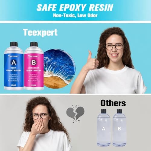Teexpert Epoxy Resin Crystal Clear: 64OZ Epoxy Resin kit Fast Curing Heat Resistant for Casting Coating Art DIY Craft Jewelry Wood Table Top Flower Preservation- 2 Part(32OZ Resin and 32OZ Hardener) - Image 2