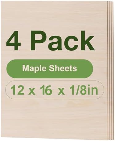 Rowood 6 Pack Maple Plywood 1/8,12x16x1/8inch,3mm Wood Sheets Thin Unfinished Maple Plywood for Laser Cutting and Engraving,DIY Adult Craft Project Kits for Ornaments, Models Drawing,Wood Burning by RowoodAssembleArtDecorateLife