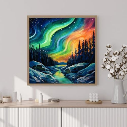 Artunion Framed Paint by Numbers Kit for Adults Beginners & Kids Ages 8-12,Aurora Paint by Number with Frame,Northern Lights Paint by Numbers Kit on Canvas 10 * 10 Inch Without Easel - Image 2