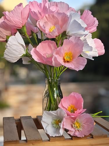 Mybbshower Crepe Paper Flower DIY Making Kit, Icelandic Poppy, Assorted Colors Blush Pink Cream 24 Count - Image 4