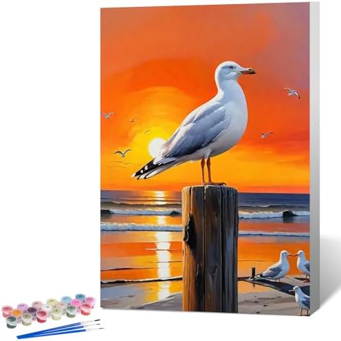 Fountor Seagull Framed Paint by Numbers Kit for Adults Beginner 8x12 Inch by Fountor