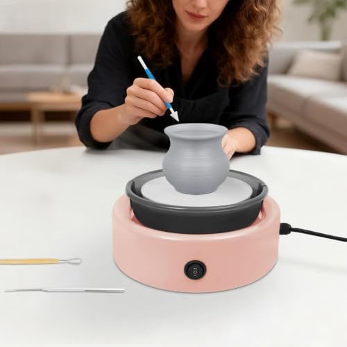Mini Pottery Wheel Machine Complete Set, Ceramic Machine with Pedal Speed 0-160rpm, Splash-Proof Bowl, Low Noise, Removable Turntable and Splash Guard Bowl for Home Craft Room Pink - Image 2