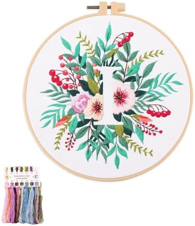 artcici Embroidery Kits Plant Flower Leaf English Letter Patterns for Beginners Adults, Full Range Embroidery Starter Kits Cross Stitch Needlework Supplies (Letter I) by Unknown
