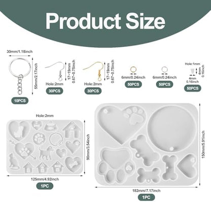 Craftdady 2 pcs Pet Theme Resin Jewelry Mold Cat Dog Bone Epoxy Mold Pendant Casting Mold Animal Keychain Silicone Mold for Pet ID Tags Jewelry Making Pendant Necklace Earrings DIY Handmade Crafts - Image 3