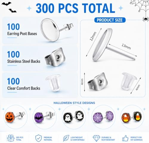 300 Pcs Earring Posts, Silver with Silver and Clear - Image 2