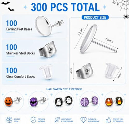300 Pcs Earring Posts, Silver with Silver and Clear - Image 2