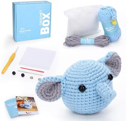 Crochet Kit for Beginners: Elephant Crochet Kit for Adults, Include Easy to Use Yarn, Step-by-Step Video, Patterns, Learn to Crochet, Thanksgiving, Christmas, Birthday Gift by CROCHETBOX