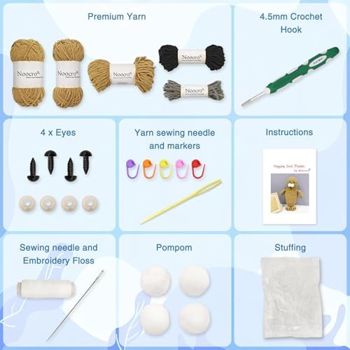 Noocro Amigurumi Crochet Kit for Beginners, Intermediate and Advanced Crocheters, DIY Crochet Plushie Kit with Complete Kit, Detailed Instrucions and Video Tutorial - Fun Craft Gift (Seal) - Image 3
