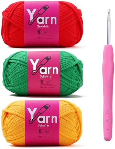 Beginner Yarn for Crocheting Cotton Crochet Yarn #4 Mixed Colors by Sekafris