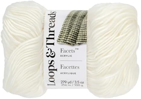 Loops & Threads Facets Yarn - Yarn for Knitting, Crochet, Weaving, and Arts & Crafts - White, Acrylic, 3.5 oz by LoopsThreads