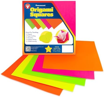 Hygloss Products Origami Squares 6.75-Inch Fluorescent Papers, 5 Neon Colors, White on Reverse, 300 Pcs. - Image 3