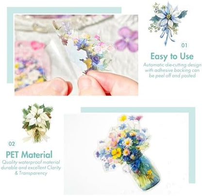 OKUPAN 120Pcs Flower Stickers for Scrapbooking Supplies, Transparent Scrapbook Stickers for Journaling, Card Making Supplies, Planner, DIY Craft, Wedding Invitations - Image 2