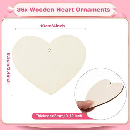 Valentine's Day Wood Heart Craft Kit, 36 Pcs Blank Unfinished Wooden Hearts Ornaments for Crafts, DIY Painting Activity for Adults, Family, Couples to Make Personalized Gifts and Home Decor - Image 3