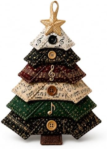 Layered Fabric Tree Ornament DIY Sewing Kit, Halloween Quilted Patchwork Seasonal Tree Kit with Button & Hanging, Festive Holiday Seasonal Handmade Art Kit for Adults Beginner(Music) by Unknown