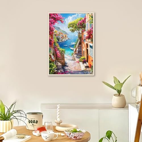 HITIRECOVI Seascape Town Paint by Number Adult,Canvas Paint by Numbers for Adults Seaside Landscape,DIY Acrylic Oil Paint by Number for Adults for Home Decor Gift 16x20 Inch - Image 2