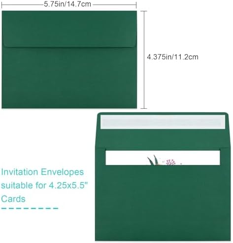 70 Packs of Invitation Envelopes, A2 Dark Green Postcard Envelopes for 4.5x5.5 Cards for Invitations, Self Seal for Photos RSVP, Greeting Cards - Image 2