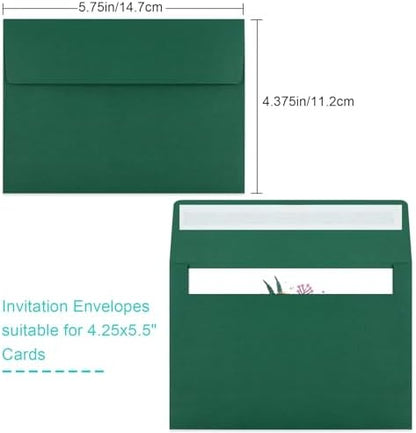 70 Packs of Invitation Envelopes, A2 Dark Green Postcard Envelopes for 4.5x5.5 Cards for Invitations, Self Seal for Photos RSVP, Greeting Cards - Image 2