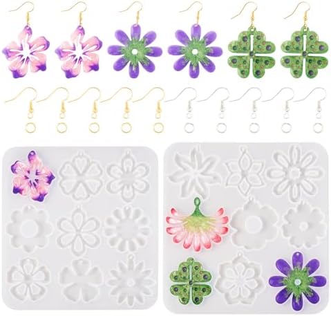 Boutigem 2Pcs Flower Pendant Silicone Molds Assorted Floral Resin Casting Molds with Earring Hooks Jump Rings for DIY Crafts Earring Keychain Necklace Jewelry Making by BoutigemJewelry