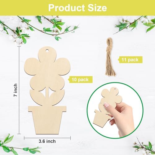 Large Size 7" Wooden Spring Ornaments to Paint, Flower Wooden DIY Blank Unfinished Round Wood Discs Ornament for Crafts Hanging Decorations(10PCS) - Image 7