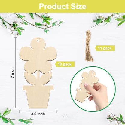 Large Size 7" Wooden Spring Ornaments to Paint, Flower Wooden DIY Blank Unfinished Round Wood Discs Ornament for Crafts Hanging Decorations(10PCS) - Image 7