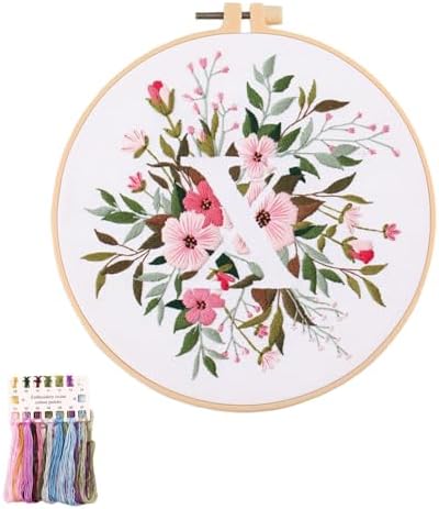 artcici Embroidery Kits Plant Flower Leaf English Letter Patterns for Beginners Adults, Full Range Embroidery Starter Kits Cross Stitch Needlework Supplies (Letter X) by Unknown