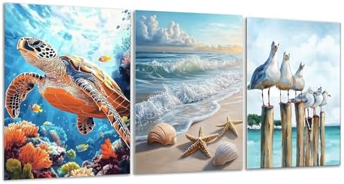Yunruily 3 Pack Beach Adult Paint by Numbers - Paint by Number kit for Adults,Sea Turtle Paint by Number Adult for Gifts Home Wall Decor 12x16inch by VintageStyleWallDecoration