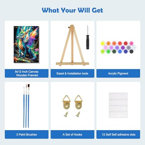 MOGTAA Dragon Paint by Numbers Kit for Adults Beginners with Frame, Flowers Adult Paint by Number Kits on Canvas with Easel, Easy DIY Animal Oil Painting Kits for Home Decor, 8x12in - Image 5